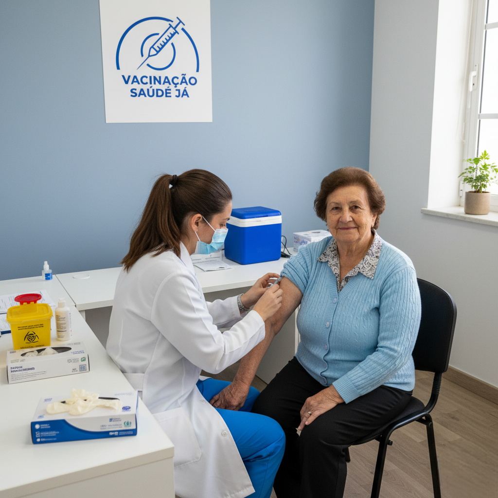 Senhora se vacinando